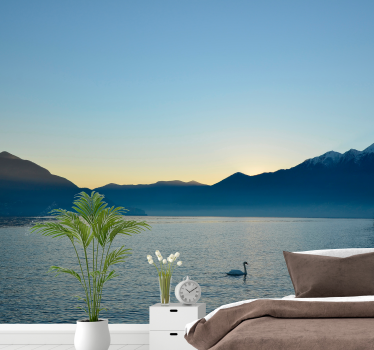 Mural lago atardecer con cisne - TenVinilo