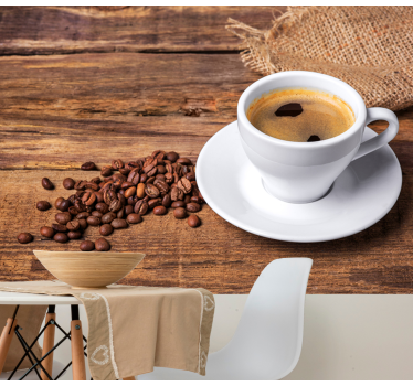 Mural moderno Café en una mesa de madera - TenVinilo