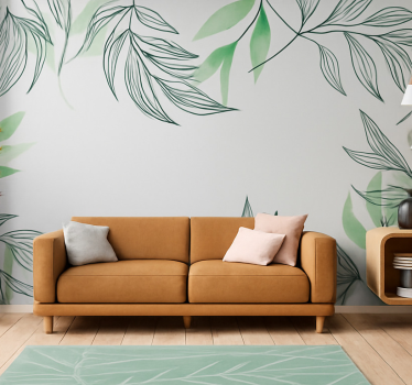 Mural para salón hojas tropicales colgantes - TenVinilo