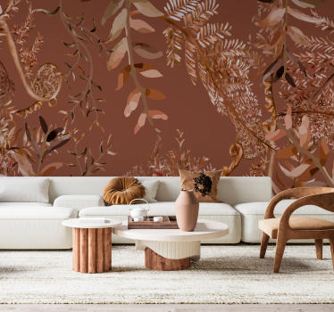 Papel mural terracota hojas densas - TenVinilo