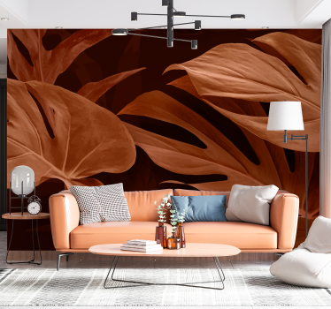 Papel mural terracota hojas grandes y densas - TenVinilo