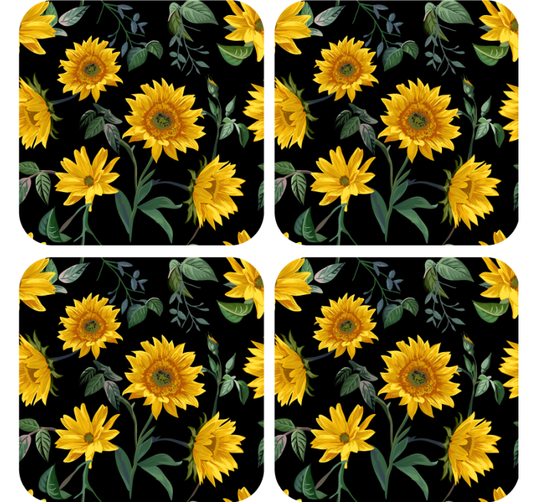 Posavasos moderno Girasoles con fondo negro - TenVinilo