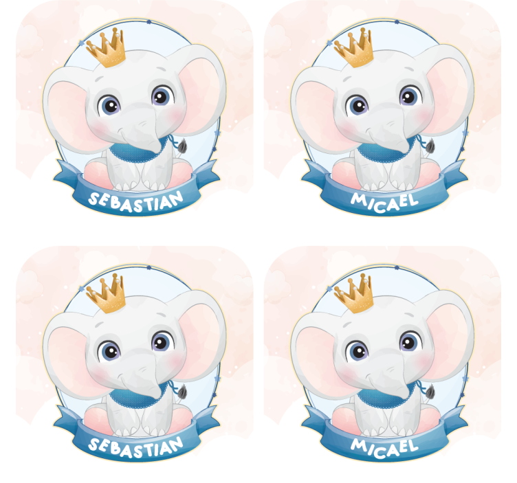 Posavasos personalizable Lindo elefante para niño con nombre - TenVinilo