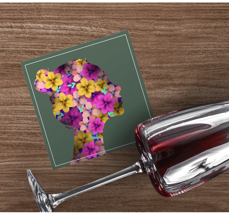 Posavasos moderno Silueta de mujer con flores - TenVinilo