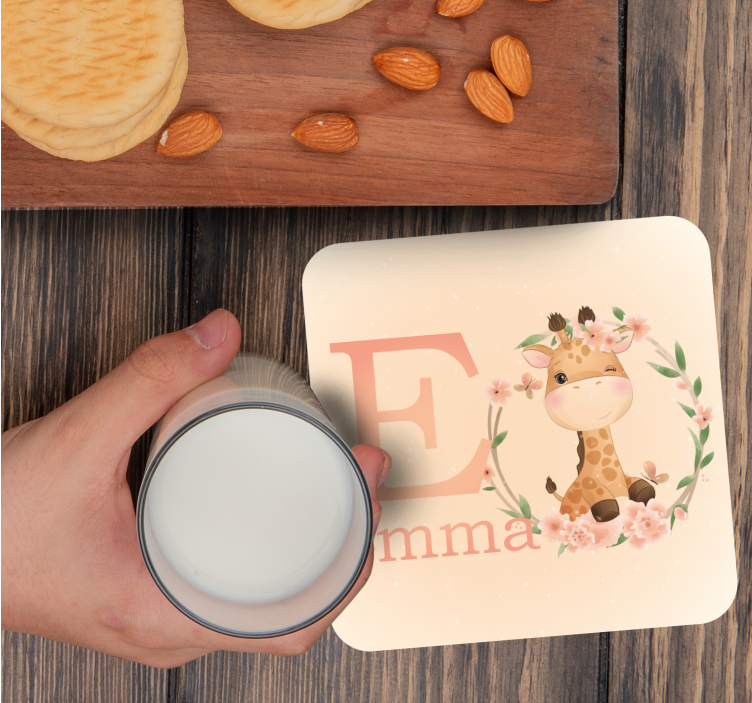 Posavasos personalizable Linda jirafa para niña con nombre - TenVinilo