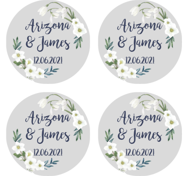Posavasos boda de flores personalizable - TenVinilo