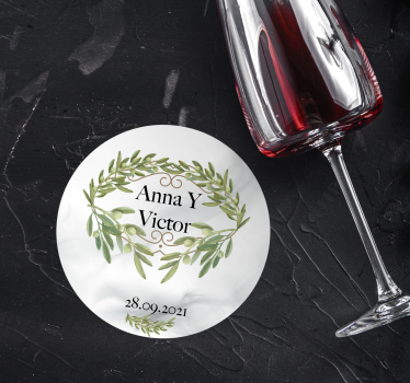 Portavasos boda emblema de corona de olivo - TenVinilo