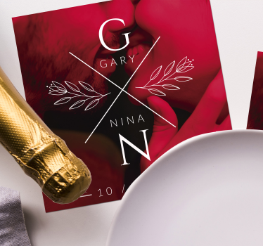 Portavasos boda iniciales personalizadas de pareja - TenVinilo
