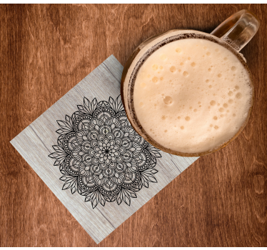 Posavasos de azulejos Mandala negro en la madera - TenVinilo