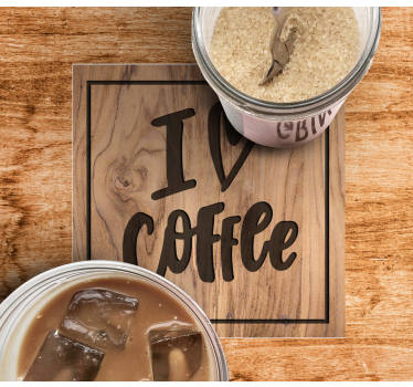 Posavasos imitación Amo el café textura de madera - TenVinilo