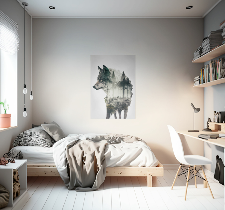 Cartel de animal de doble exposición de lobo - TenVinilo