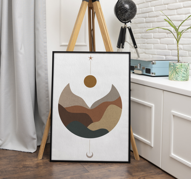 Poster arte puesta de sol minimalista y montañas - TenVinilo