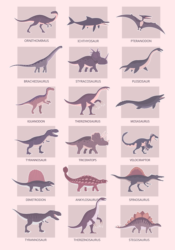 Poster dinosaurios diferentes tipos - TenVinilo