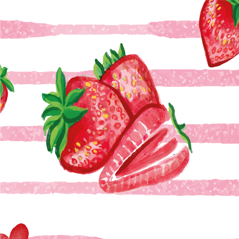 Poster cocina fresas en fondo a rayas - TenVinilo