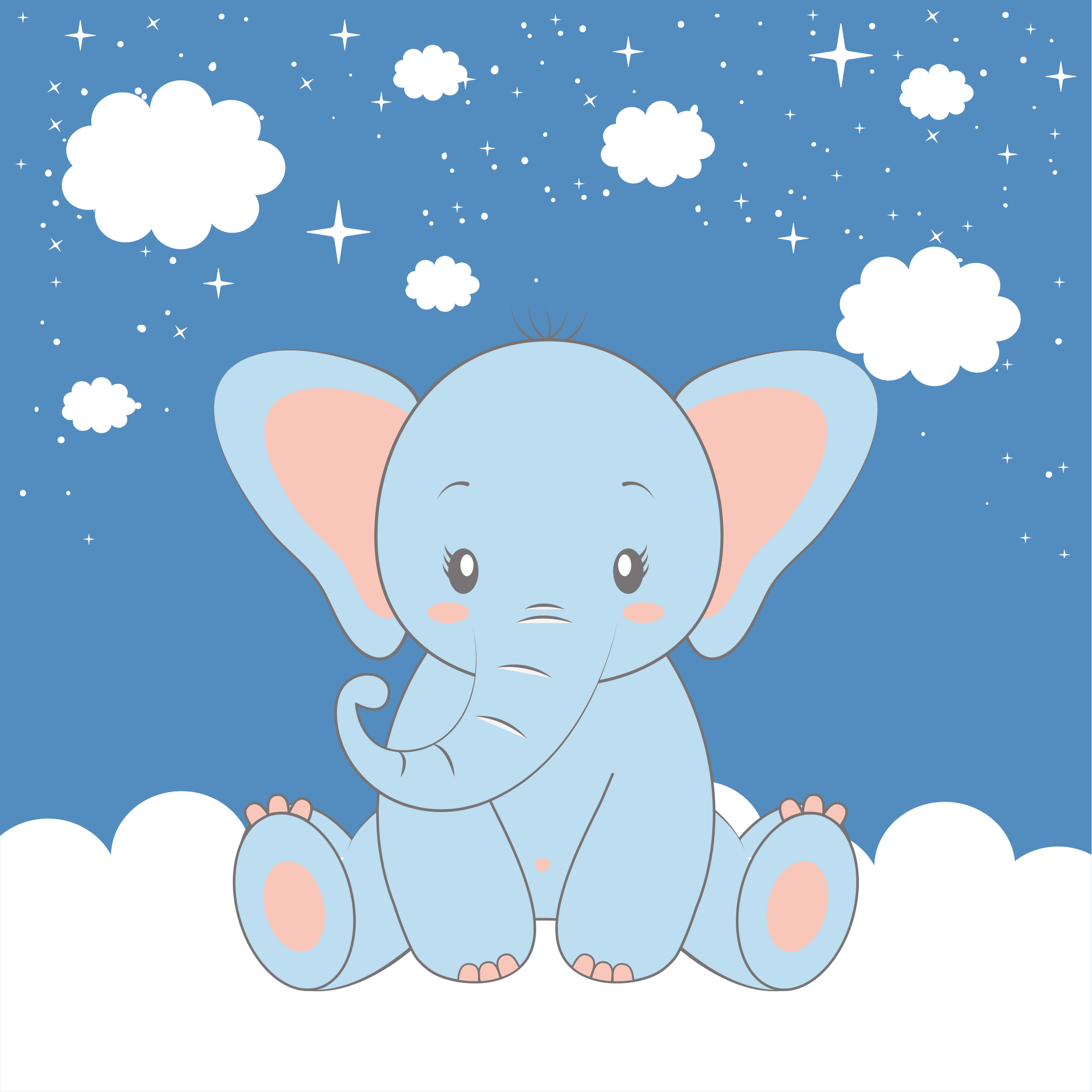 Poster dormitorio infantil elefante bebé azul dibujo - TenVinilo