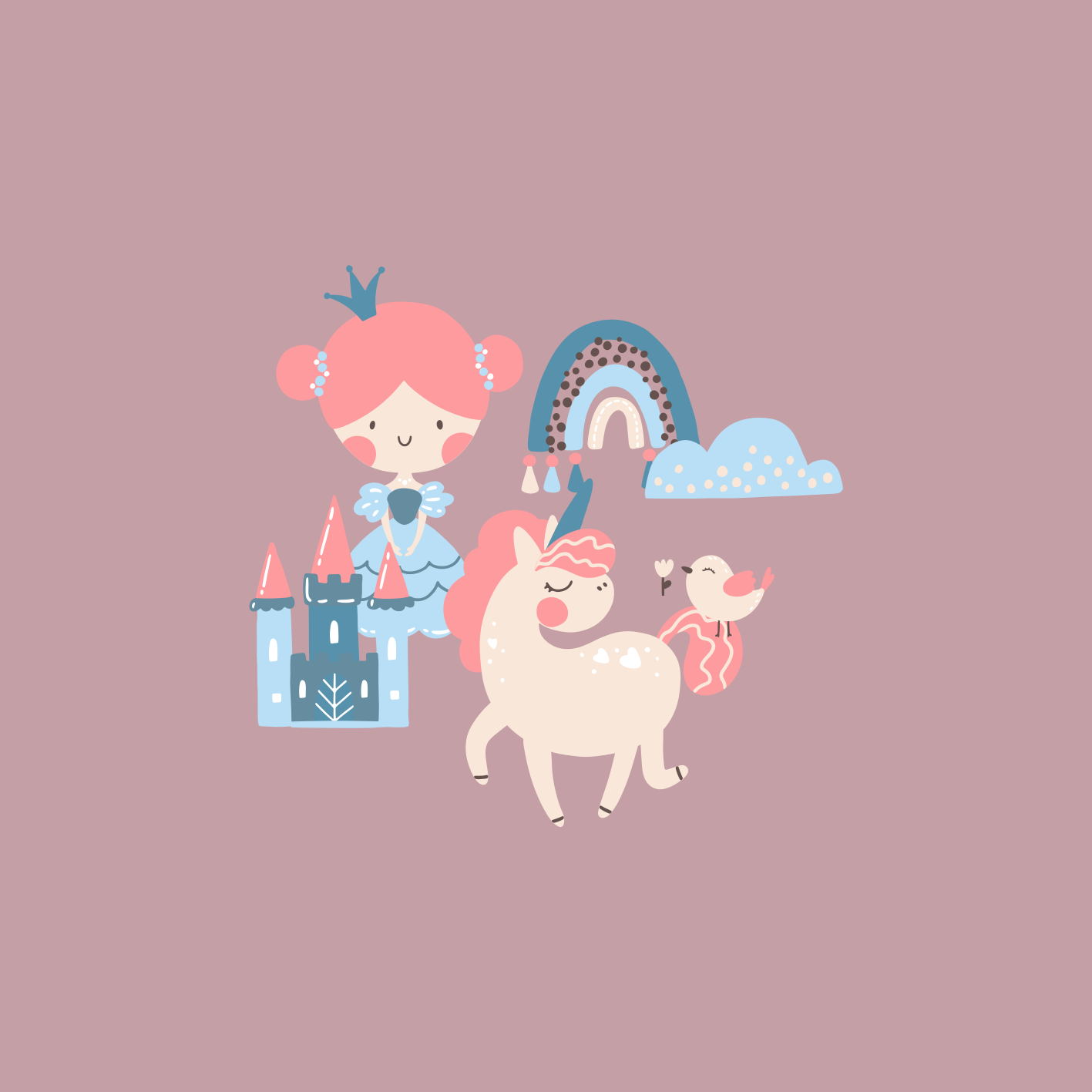 Poster dormitorio infantil unicornio y princesa pastel - TenVinilo