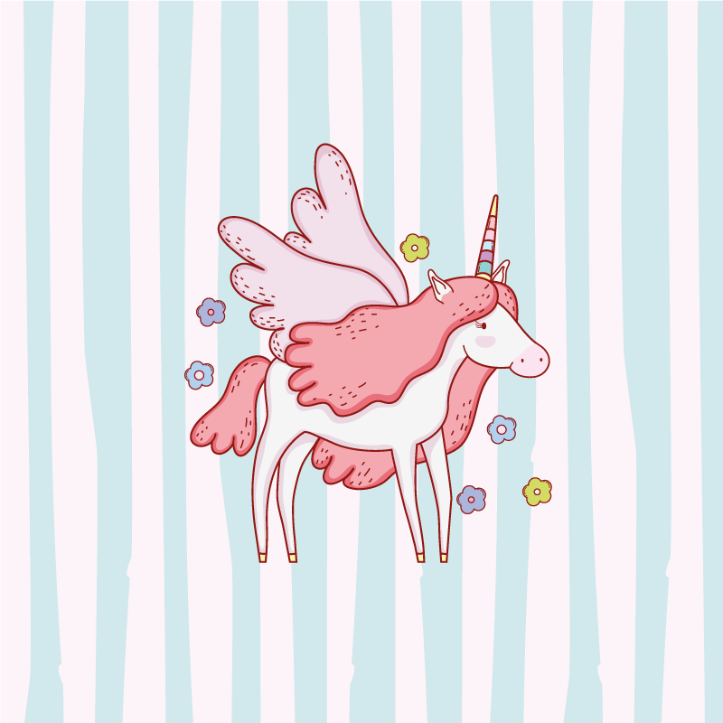 Poster dormitorio infantil unicornio con alas y flores - TenVinilo