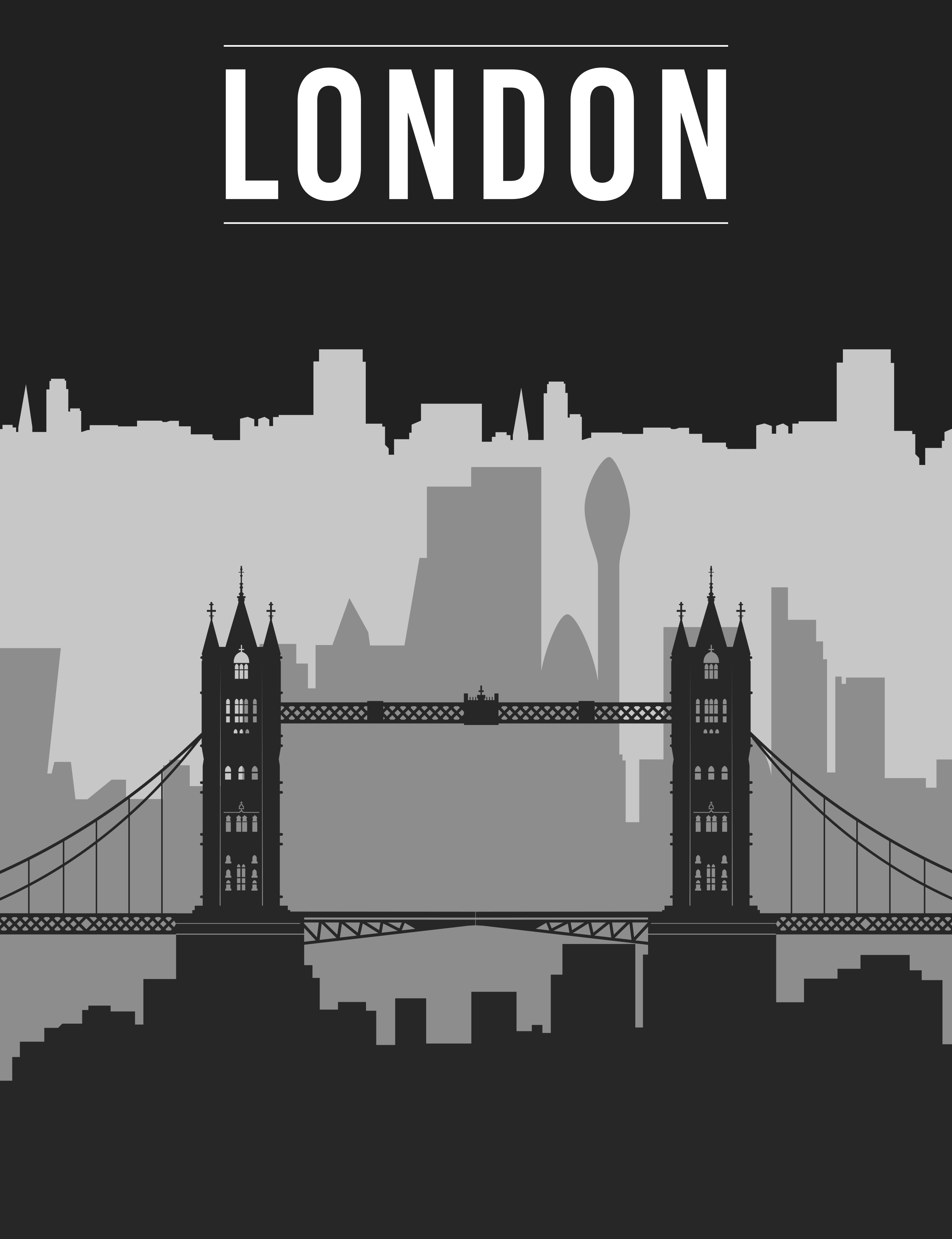 Poster con frases horizonte de londres en blanco y negro - TenVinilo