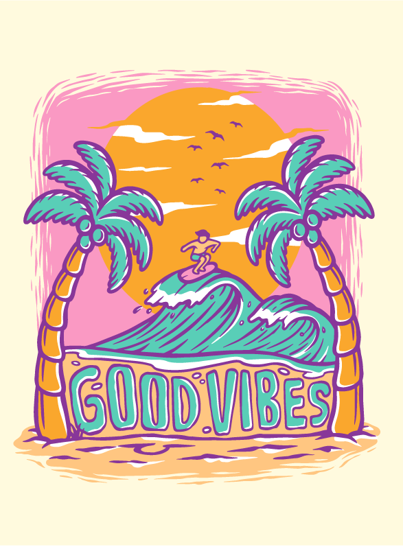 Poster juvenil buenas vibras surf - TenVinilo