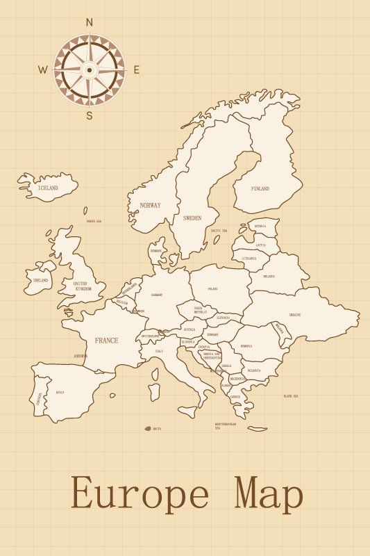 Poster mapamundi europa sobre fondo beige - TenVinilo