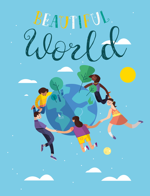 Poster mapamundi ilustración del globo armónico - TenVinilo