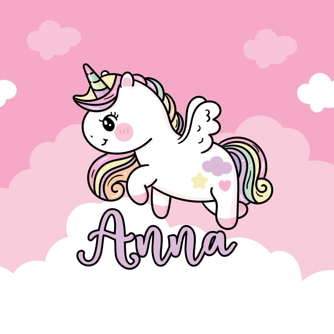 Poster personalizable fantasía de unicornio adorable - TenVinilo