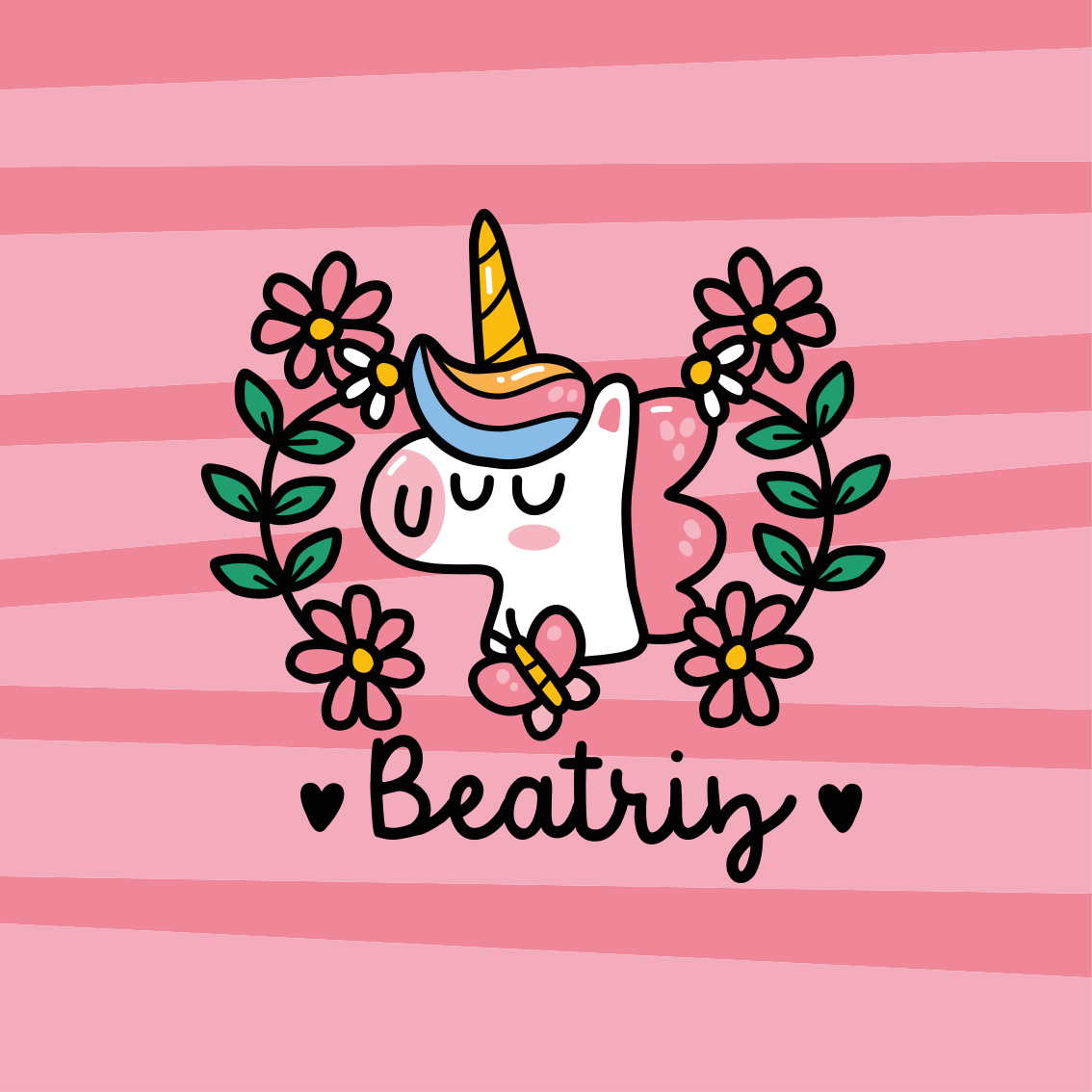 Poster personalizable unicornio tierno floral - TenVinilo