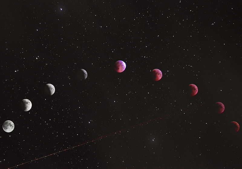 Poster paisaje fases de la luna con fondo galáctico - TenVinilo