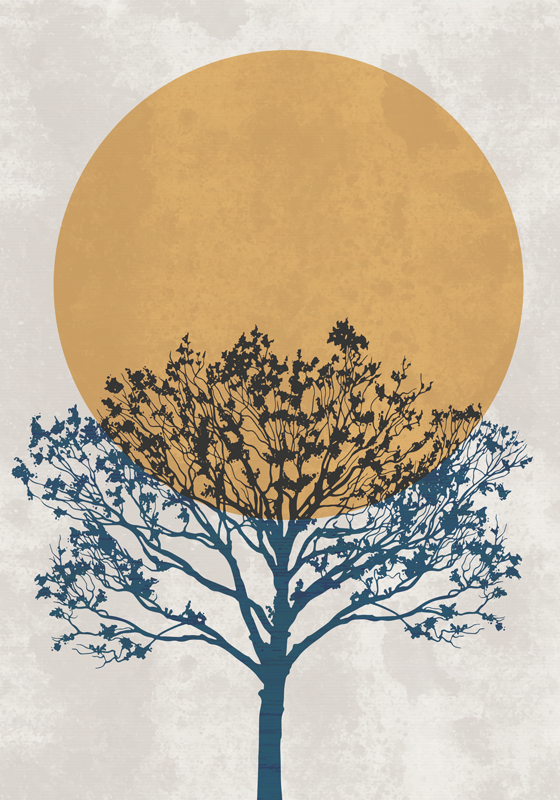 Poster árboles árbol con salida del sol - TenVinilo