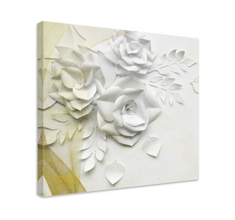 Cuadro 3d Elegantes flores blancas doradas - TenVinilo