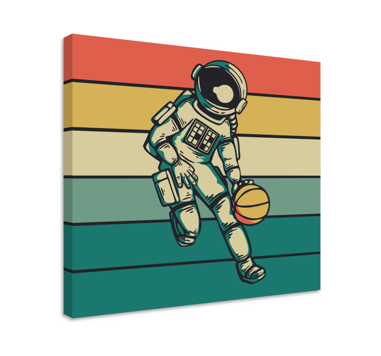 Cuadro para dormitorio Astronauta vintage jugando baloncesto - TenVinilo