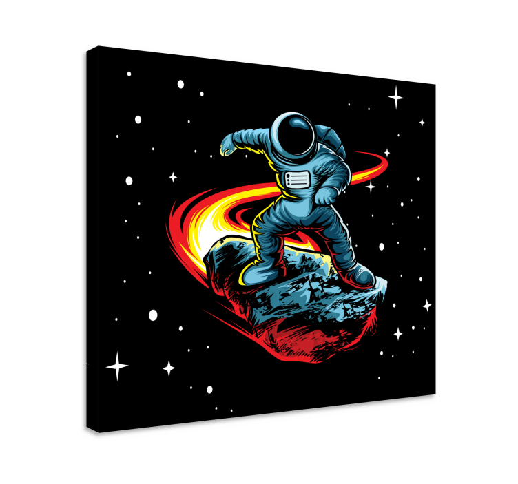 Cuadro decorativo videojuego astronauta surfeando asteroide - TenVinilo