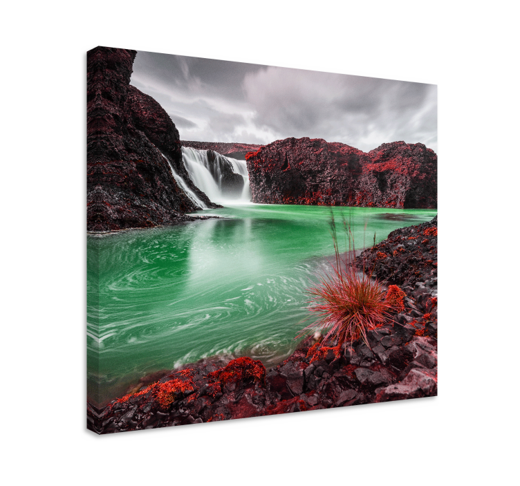 Cuadro paisajes cascada con piscina verde - TenVinilo