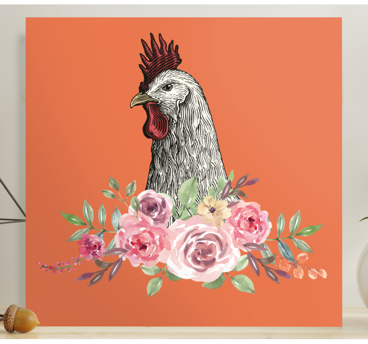 Cuadro animales gallo con flores - TenVinilo