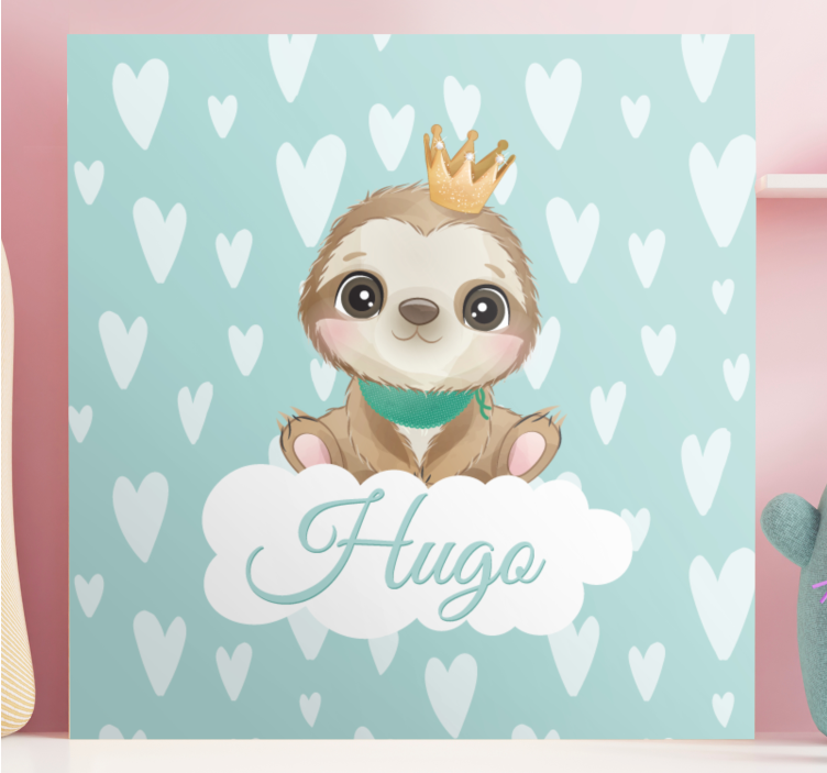 Cuadro personalizable Lindo perezoso para niño con nombre - TenVinilo