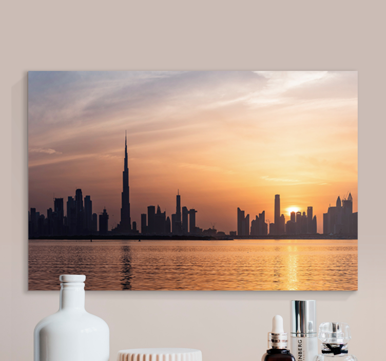 Cuadro ciudades dubai skyline al atardecer - TenVinilo