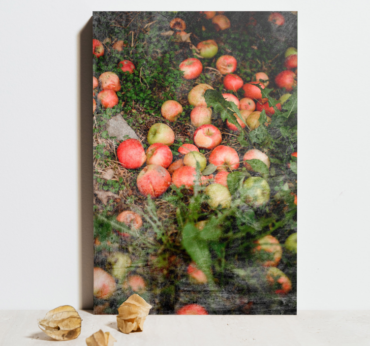 Cuadro bodegones Manzanas caídas con verduras - TenVinilo