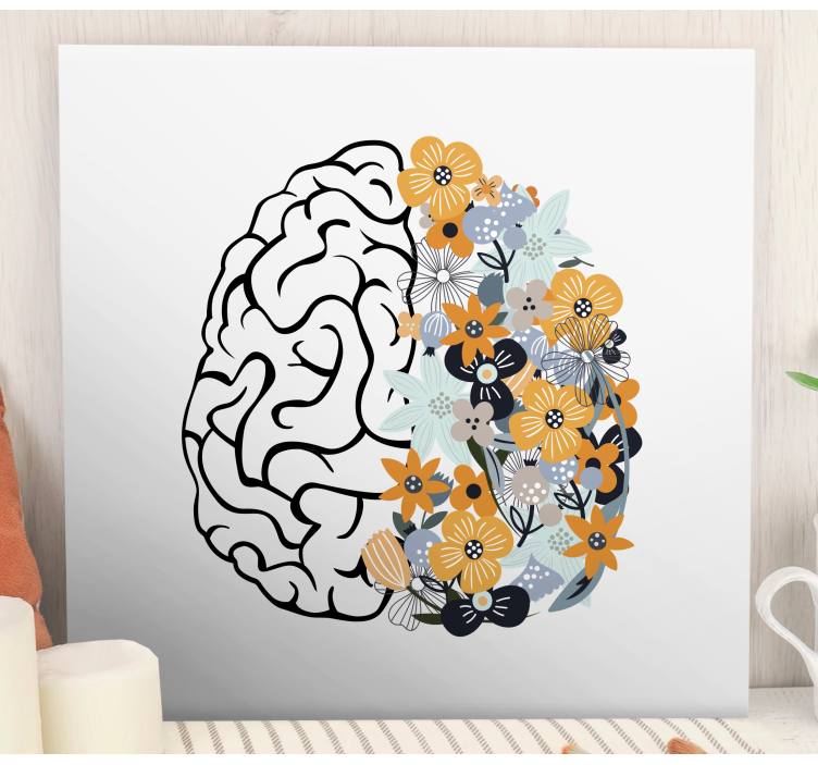 Cuadro de flores cerebro con elementos florales - TenVinilo