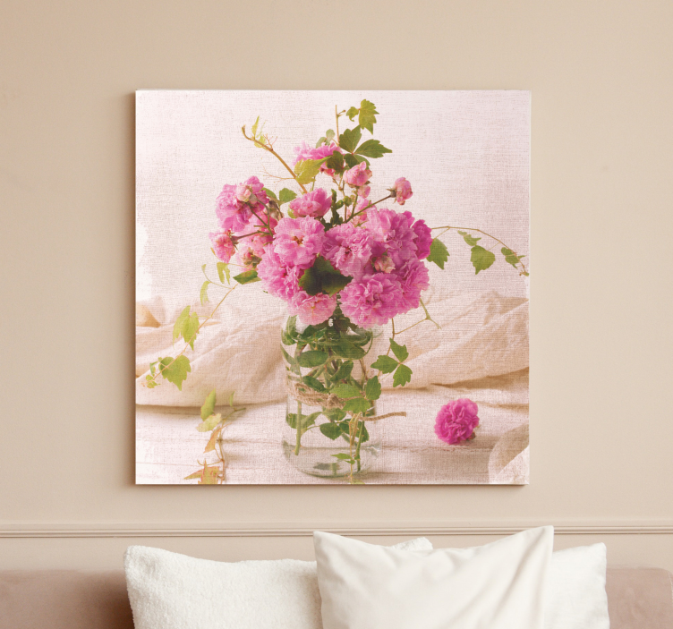 Cuadro de flores composición botánica rosada - TenVinilo