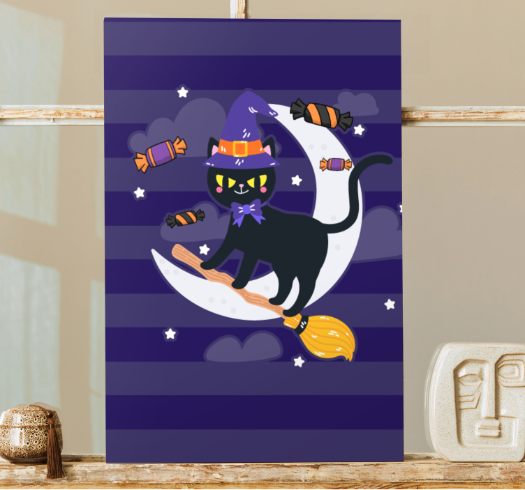 Cuadro de gatos bruja gato negro - TenVinilo