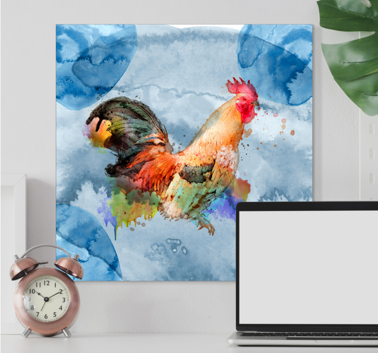 Cuadro aves Gallo pintado en textura de acuarela - TenVinilo
