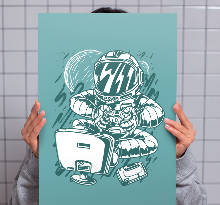 Cuadro decorativo videojuego astronauta jugando diversión - TenVinilo