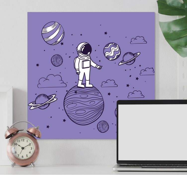 Cuadro para dormitorio Astronauta dibujar con planetas - TenVinilo