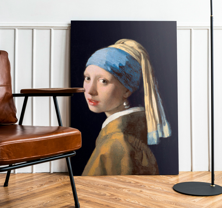 Cuadro artístico la pintura de la niña con una oreja de perla - TenVinilo