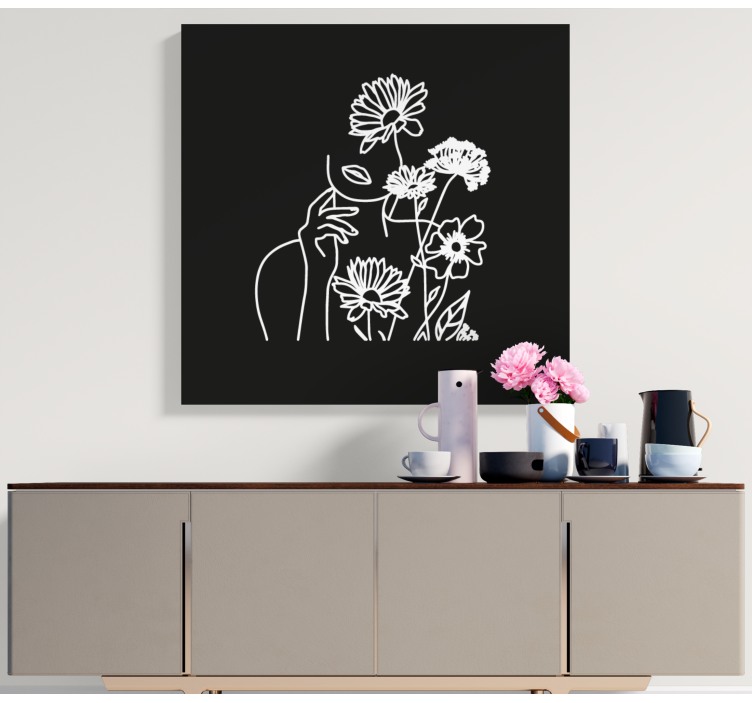 Cuadro de flores Mujer y girasoles minimalista - TenVinilo