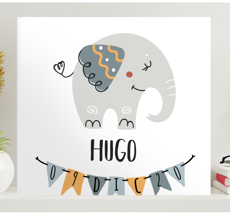 Pintura habitación bebé Datos de cumpleaños con elefante - TenVinilo