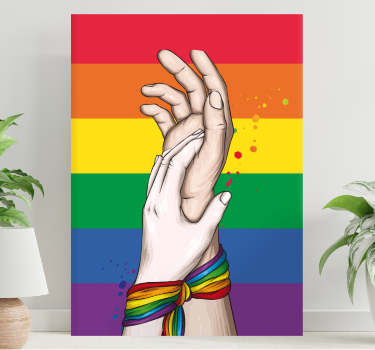Cuadro casa Manos humanas y cinta arcoiris lgbt - TenVinilo