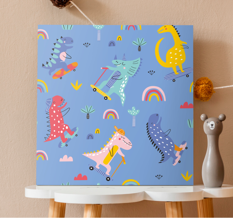 Cuadro infantil Lindos dinosaurios skater - TenVinilo