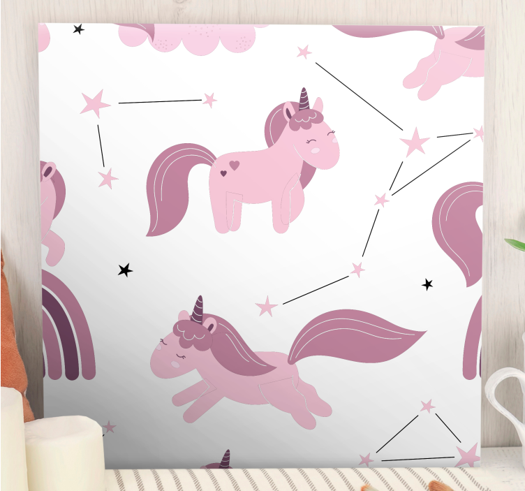 Cuadro de unicornios diseños rosas con estrellas - TenVinilo