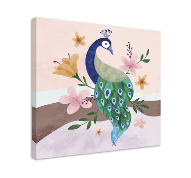 Cuadros de plumas Pavo real con flores - TenVinilo